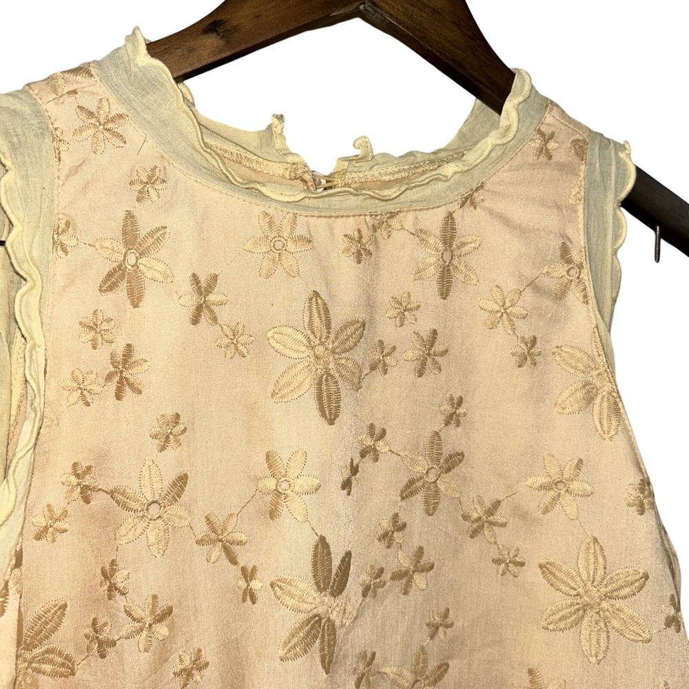 Vintage 60's/70s Tan Embroidered Dress Size Medium 20" Ptp & 36" Long - Picture 4 of 6
